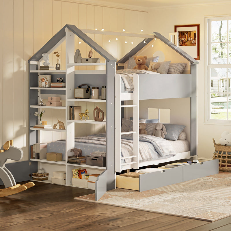 Full Size Bunk Bed with Storage Drawers & Shelves Home Furnishers