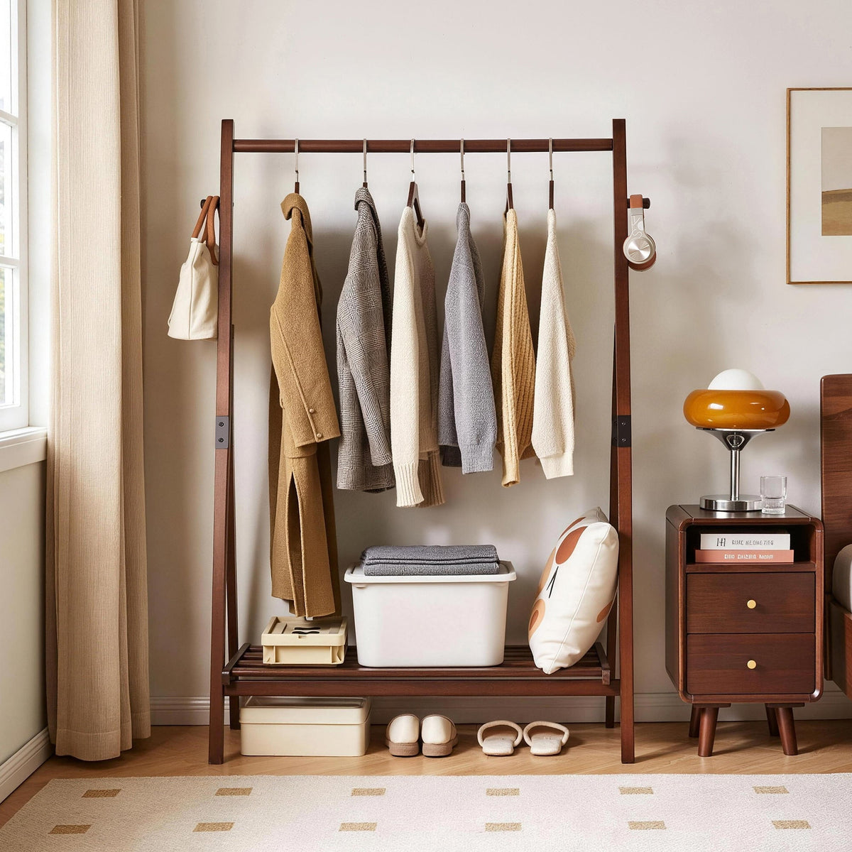 Heavy-Duty Solid Wood Freestanding Clothes Rack Home Furnishers