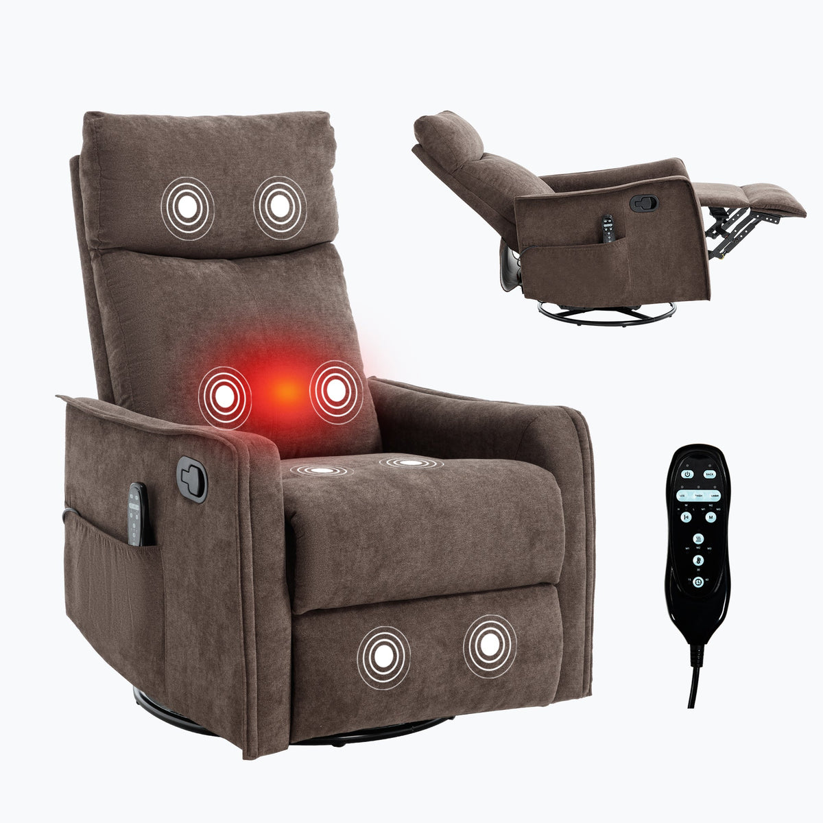 Heat Massage Manual Recliner Chair with Rocker and Swivel in Fabric HouseOfZazla