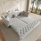 Oversized Chesterfield Pull Out Sofa Bed, Roll Arm Couch With Flower Tufting For Living Room