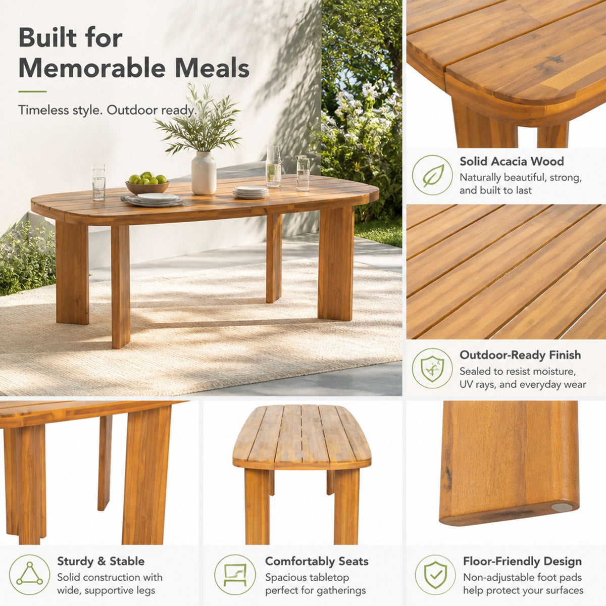 7-Piece Acacia Wood Outdoor Dining Set with Cushioned Arm Chairs - Teak Finish HouseOfZazla