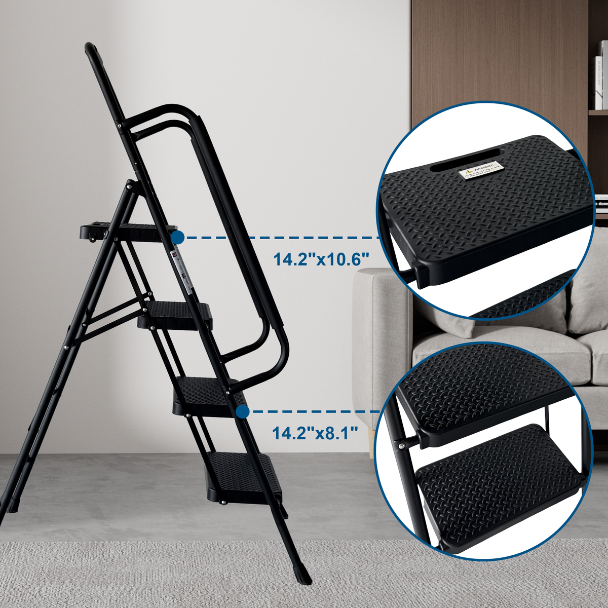 4 Step Ladder with Wide Anti-Slip Pedal - Steel Folding Ladder HouseOfZazla