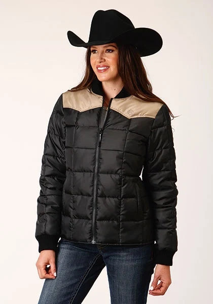 Roper 1473 Quilted Poly (Khaki/Black) - Women's Jacket