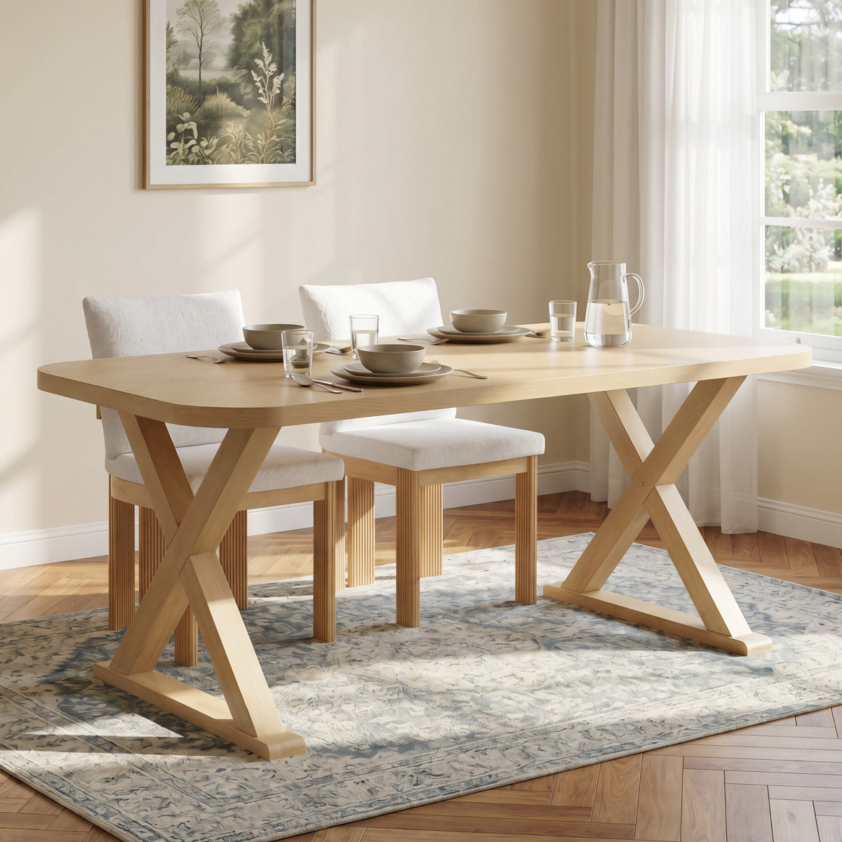 Natural Oak Veneer Dining Table with Rubber Wood Legs - Natural HouseOfZazla