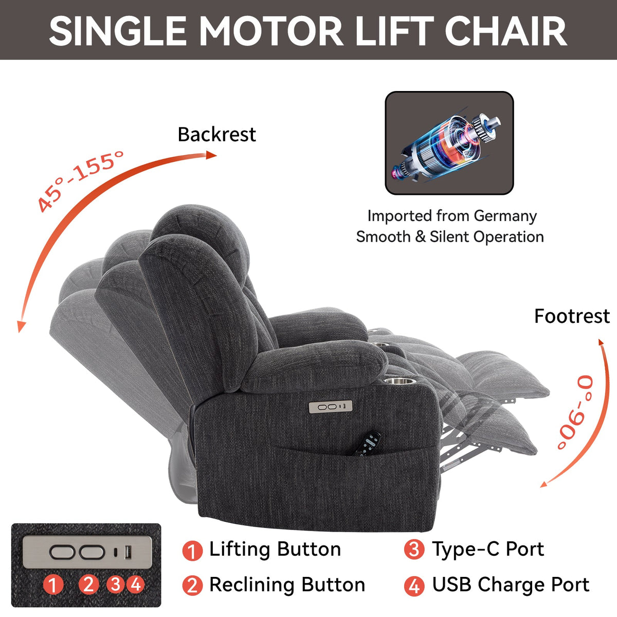 Chenille Power Lift Recliner Chair with Massage & Heating - Soft Chenille HouseOfZazla