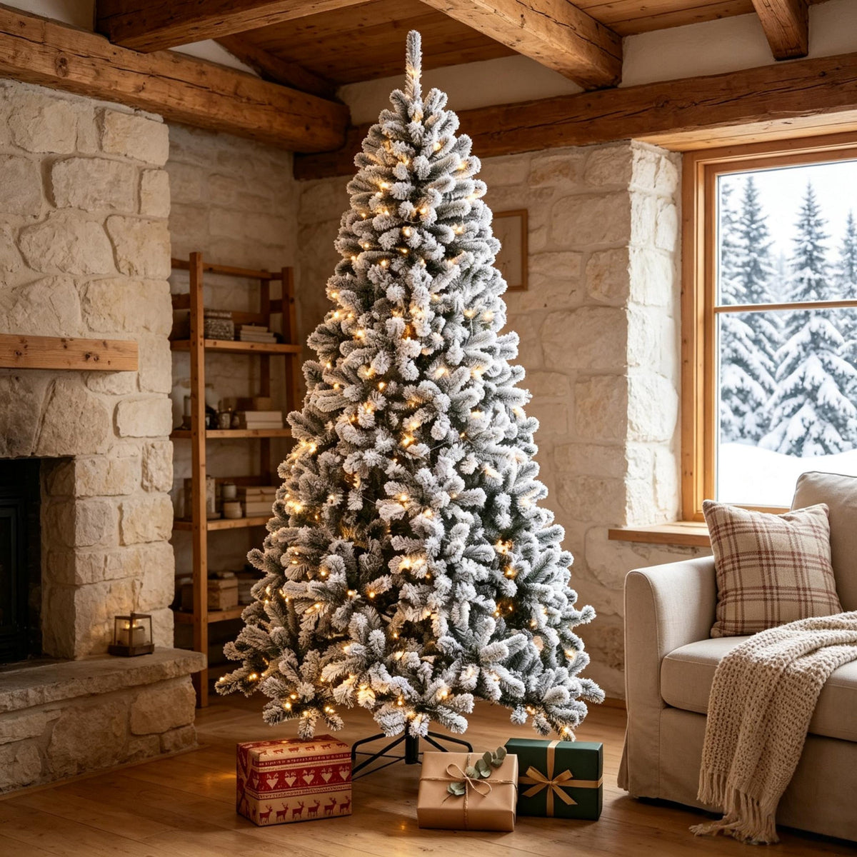 6 ft Pre-Lit Snow-Flocked Northern Pine Christmas Tree HouseOfZazla