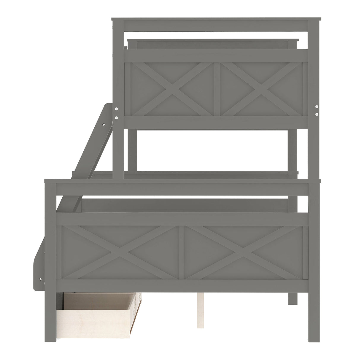 Twin over Full Bunk Bed with Ladder Two Storage Drawers  Safety Guardrail  Gray V.I.P Digital Presence