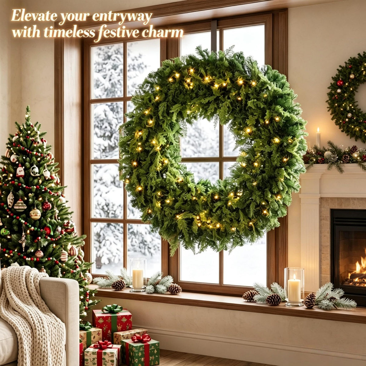 48-Inch Pre-Lit Crestwood Spruce Artificial Christmas Wreath with 8 Lighting Modes - Green HouseOfZazla