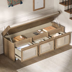 TREXM 48" Entryway Shoe Bench, Retro Style with Rattan Drawers