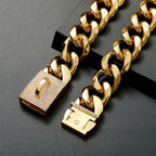 Stainless Steel Golden Single Six-Row Diamond-Encrusted Pet Dog Necklace Collar