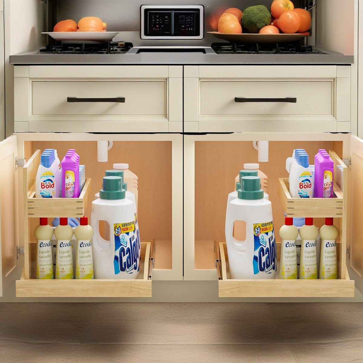 Under Sink Organizers and Storage 19½' W x 21' D, 2 Tier Pull Out Cabinet Organizer with Hard Close, Adjustable Pull Out Cabinet organizer with U Bracket for Bathroom Kitchen(Left) Montret