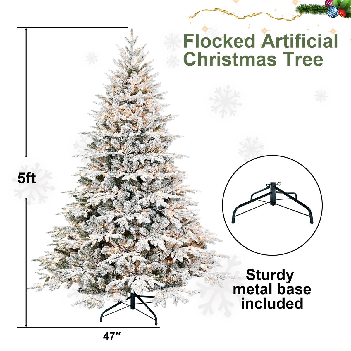 6ft Pre-Lit Flocked Artificial Christmas Tree with 400 Warm White Lights - Flocked HouseOfZazla