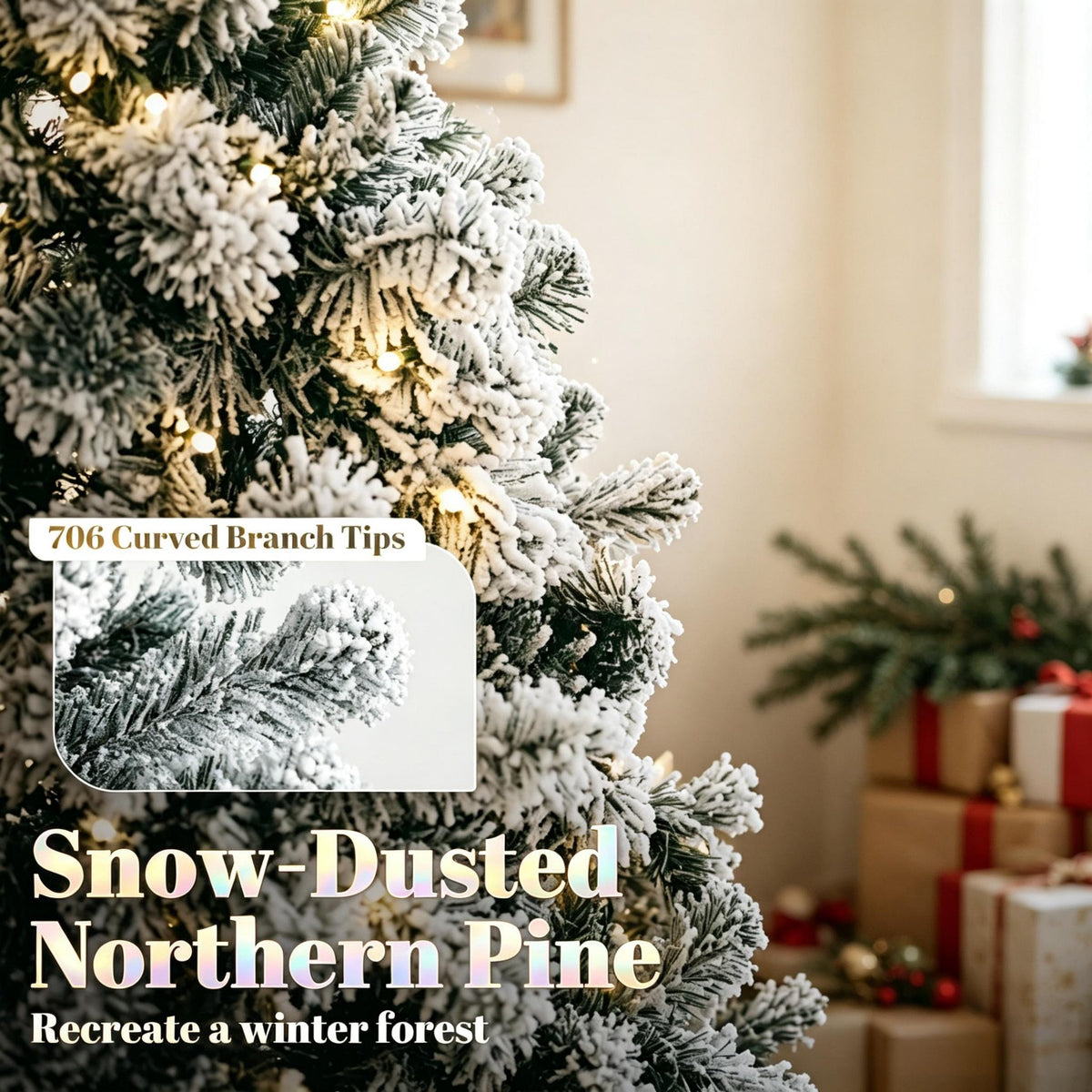 6 ft Pre-Lit Snow-Flocked Northern Pine Christmas Tree HouseOfZazla