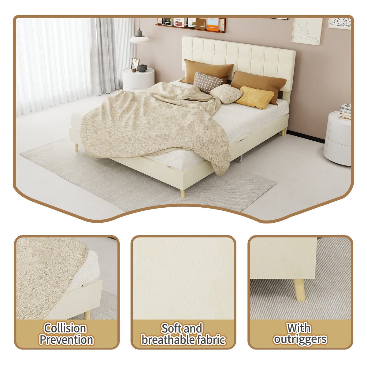 Modern Upholstered Queen Bed Frame with Tufted Headboard – Holland Velvet HouseOfZazla