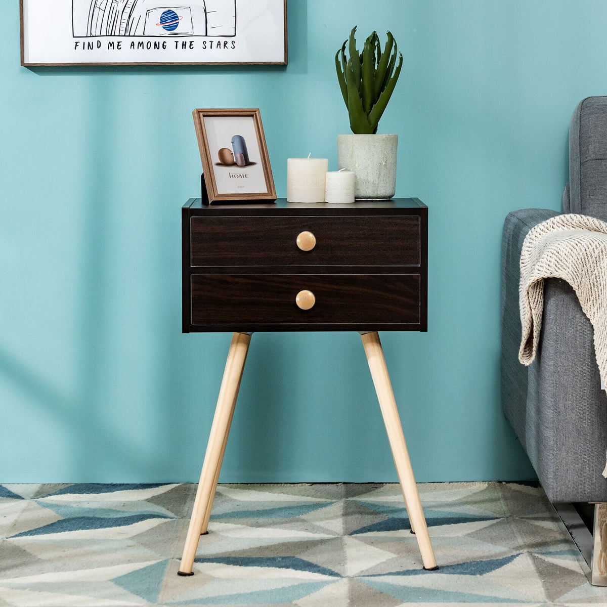 Modern Nightstand Bedside Table Mid Century with 2 Drawers-Natural DirectDeals