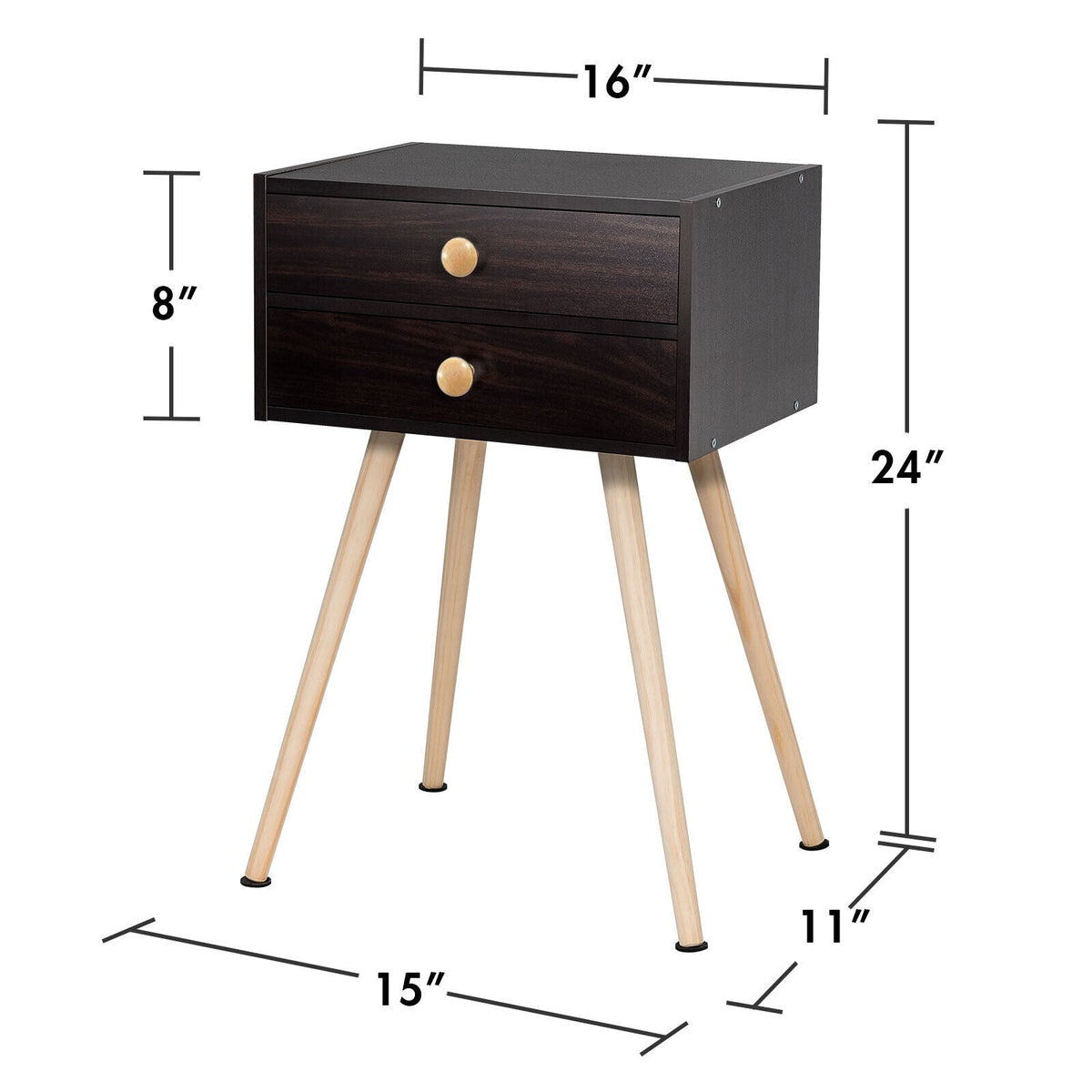 Modern Nightstand Bedside Table Mid Century with 2 Drawers-Natural DirectDeals