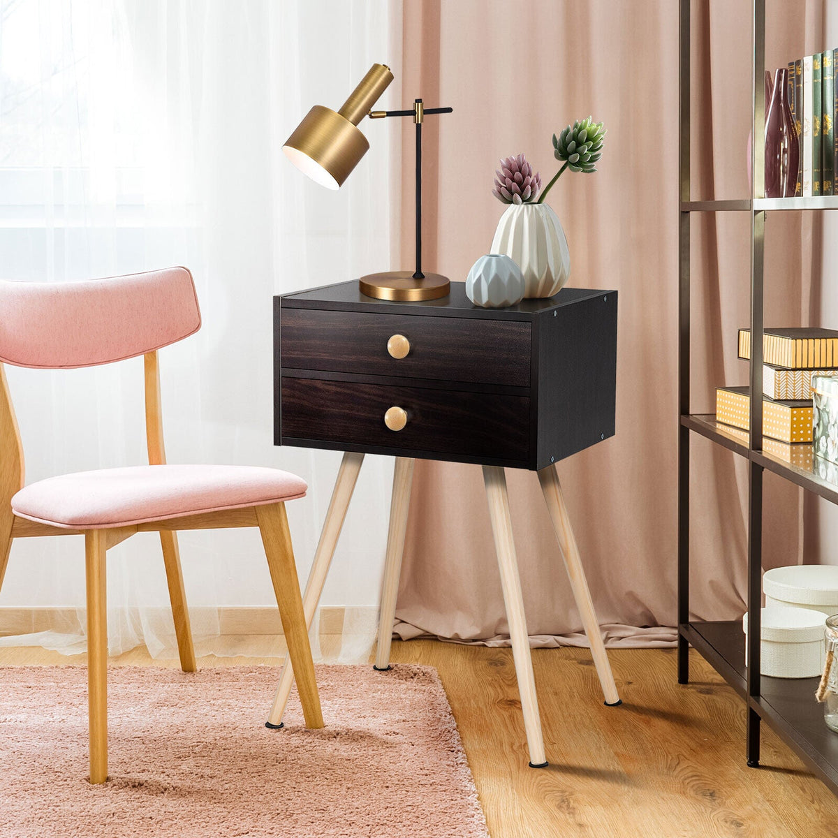 Modern Nightstand Bedside Table Mid Century with 2 Drawers-Natural DirectDeals