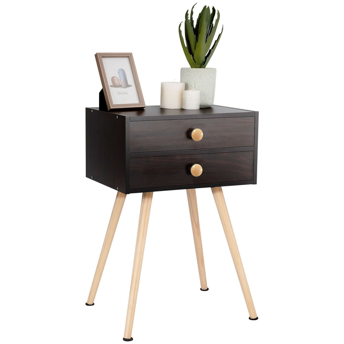 Modern Nightstand Bedside Table Mid Century with 2 Drawers-Natural DirectDeals