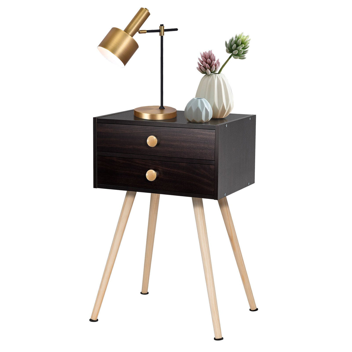 Modern Nightstand Bedside Table Mid Century with 2 Drawers-Natural DirectDeals