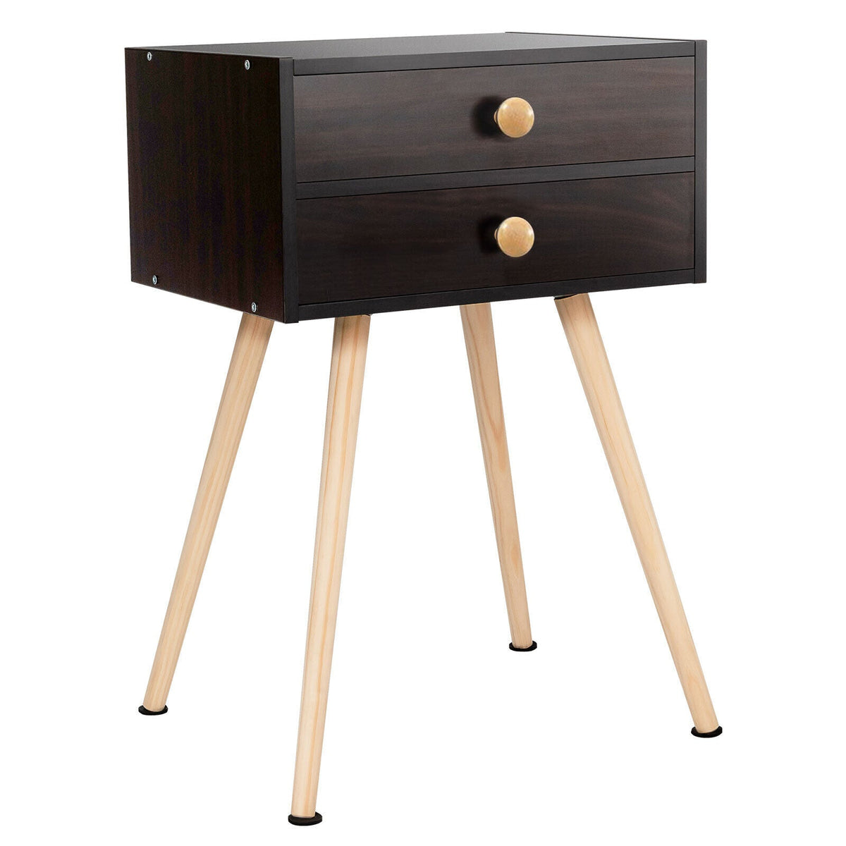 Modern Nightstand Bedside Table Mid Century with 2 Drawers-Natural DirectDeals