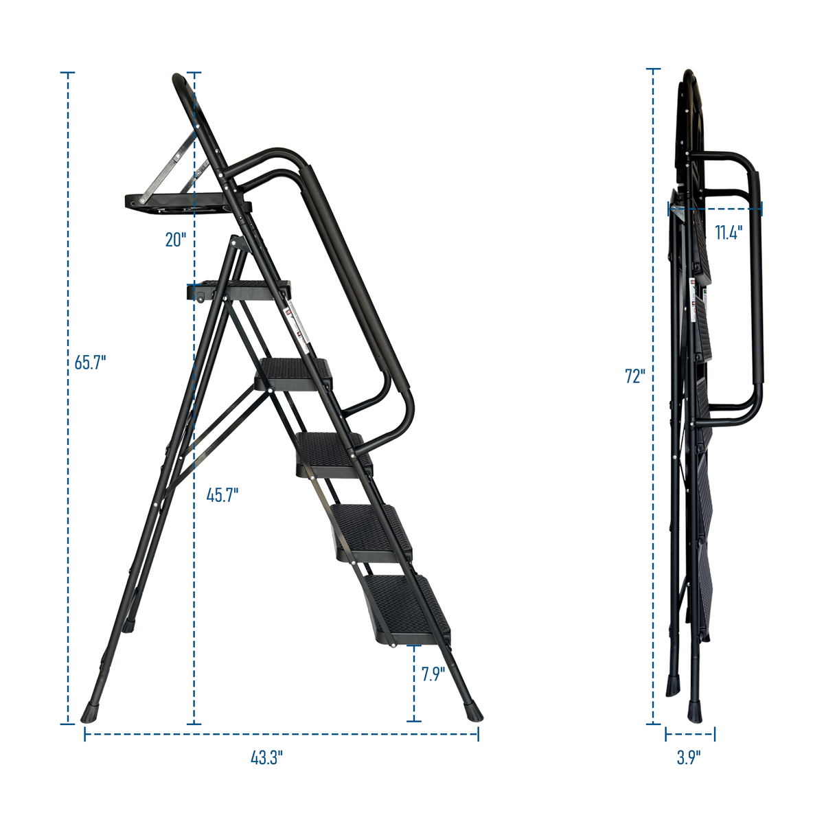 Folding Step Ladder with Wide Anti-Slip Pedal and Handrail - Steel HouseOfZazla
