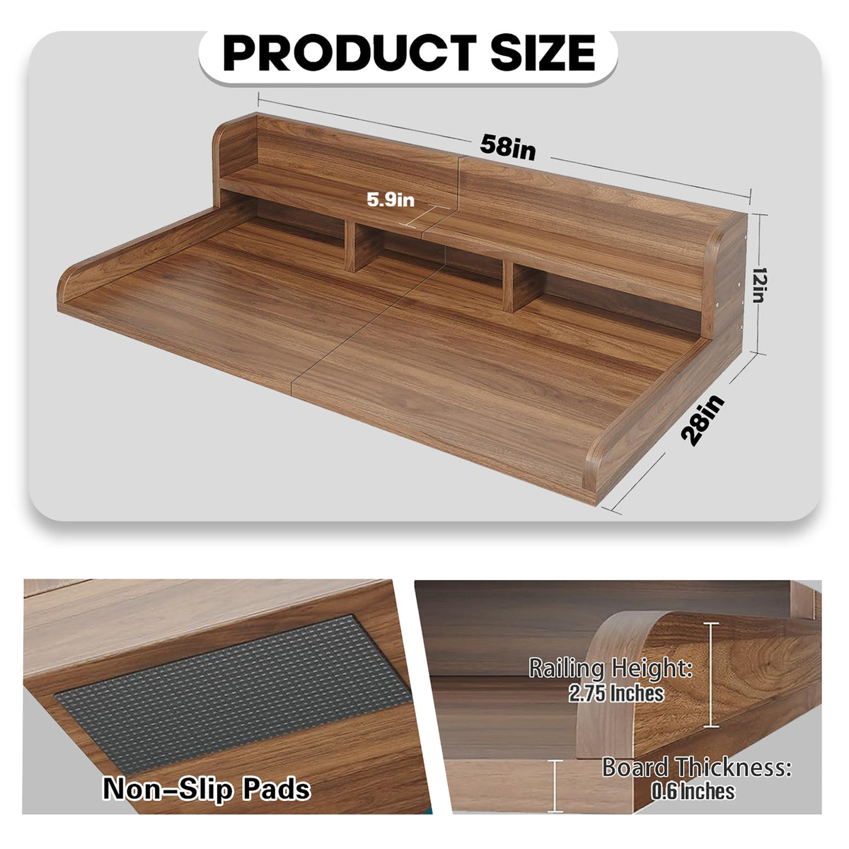Walnut Washer Dryer Countertop with Non-slip Pads HouseOfZazla