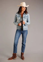 Stetson Back Floral Embroidery (Light Wash) - Women's Denim Jacket