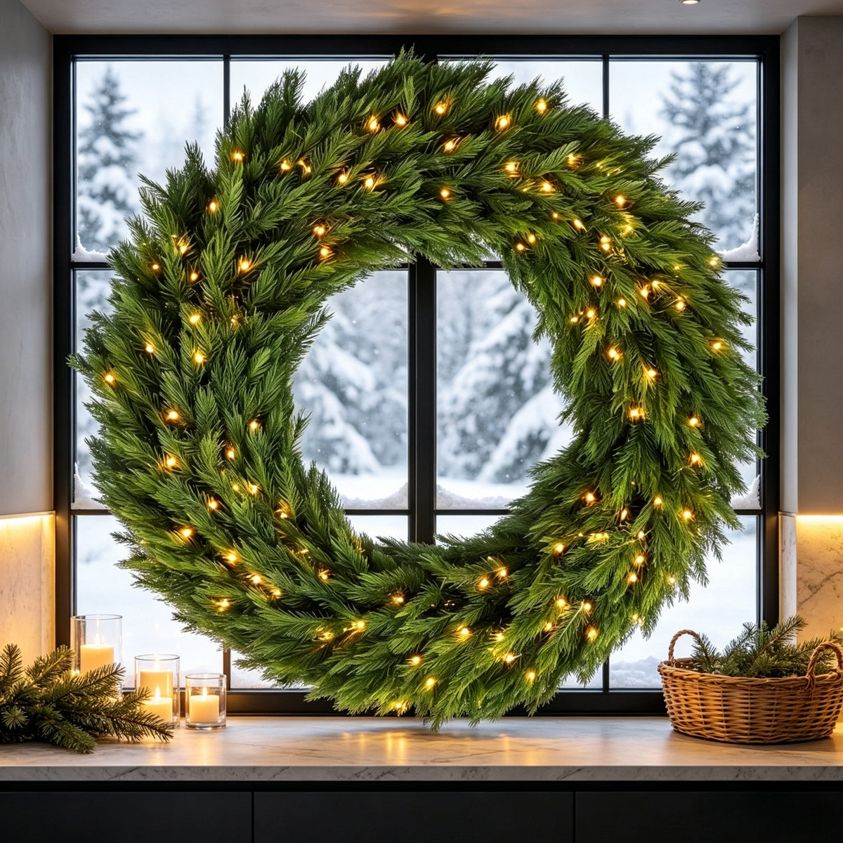 48in Pre-Lit Norwegian Spruce Christmas Wreath with 150 LED Lights - Green HouseOfZazla