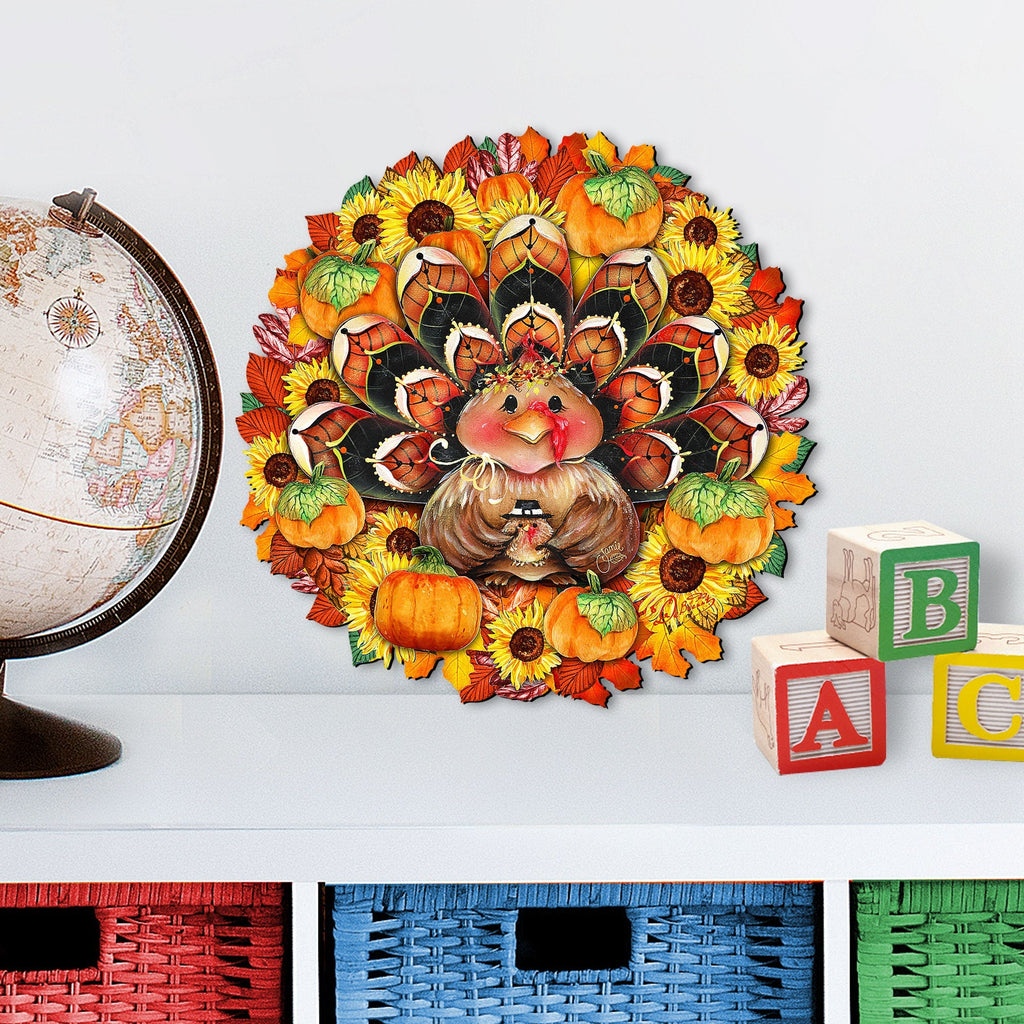 Turkey Holiday Door Wreath - Thanksgiving Halloween Decor by Jamie Mills-Price - 8185305-3H-MP G.DeBrekht
