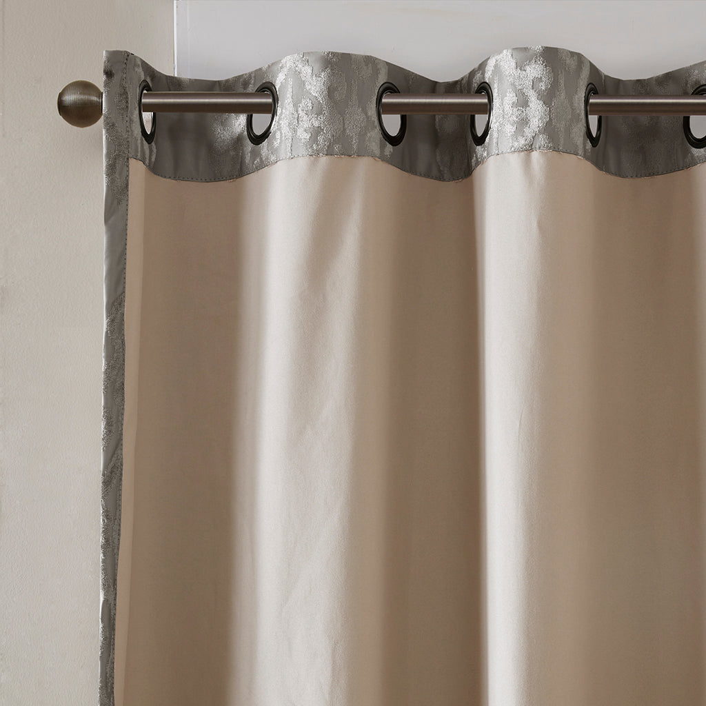 Charcoal Knitted Jacquard Damask Blackout Curtain Panel with Silver Grommets HouseOfZazla