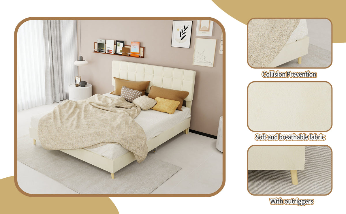 Modern Upholstered Queen Bed Frame with Tufted Headboard – Holland Velvet HouseOfZazla