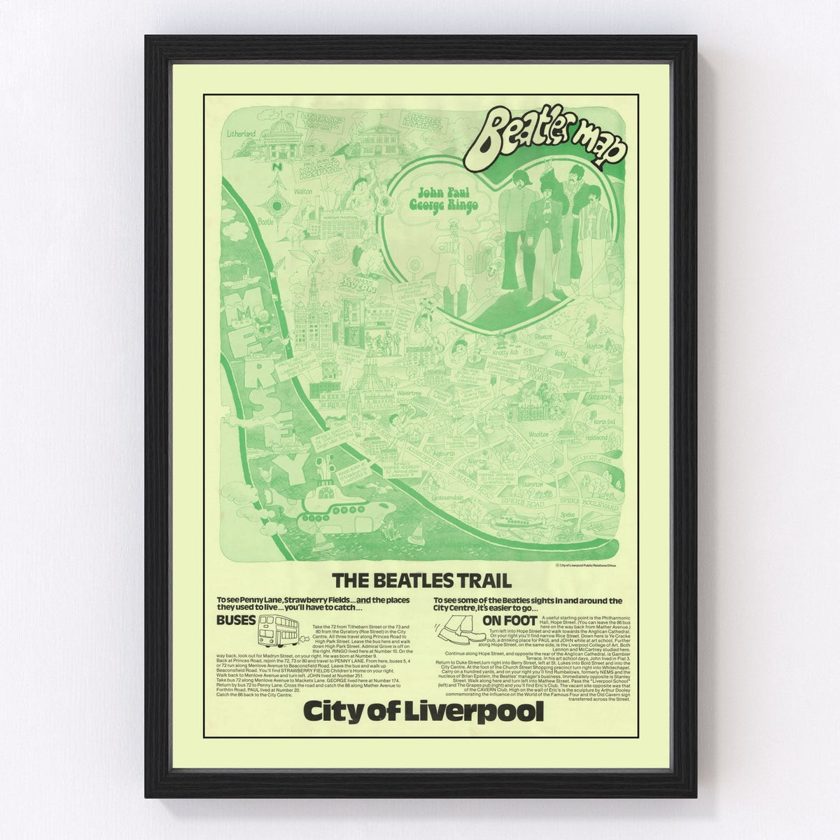 Vintage Map of Liverpool, England 1974