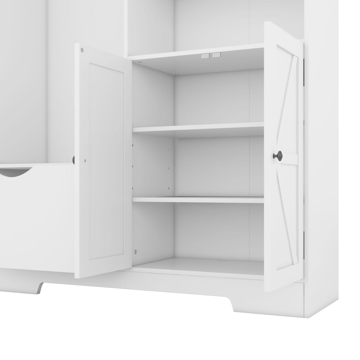 Multi-functional Hall Tree with Storage Shelves Drawers Cabinet Elegant Hallway Shoe Cabinet with Bench Modern Coat Rack White V.I.P Digital Presence