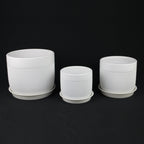 3-Piece White Stoneware Planter Pot Set with Vertical Line Texture
