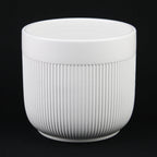 3-Piece White Stoneware Planter Pot Set with Vertical Line Texture