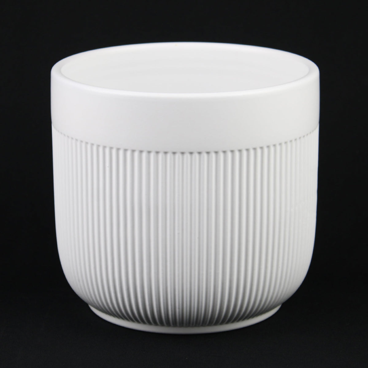 3-Piece White Stoneware Planter Pot Set with Vertical Line Texture