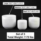 3-Piece White Stoneware Planter Pot Set with Vertical Line Texture