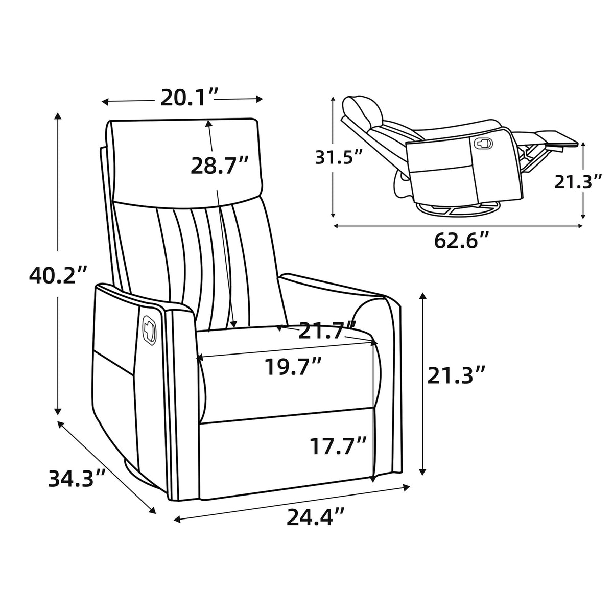 Beige Heat Massage Manual Recliner Chair with Rocker and Swivel - Beige HouseOfZazla
