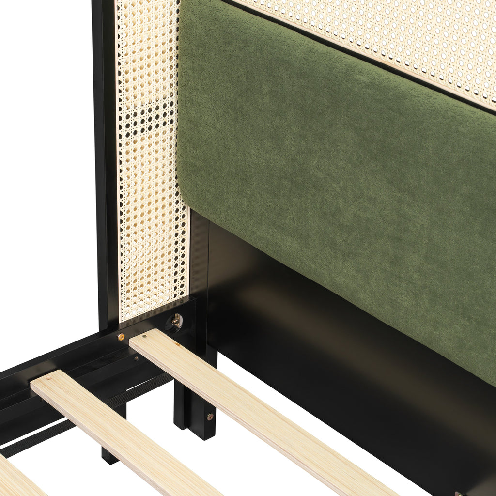 Queen Size Bed Frame with Plush Green Upholstered Headboard - Green HouseOfZazla