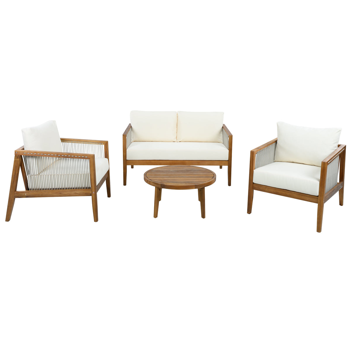 Outdoor 4-Piece Sofa Set with Acacia Wood Frame and Rope Detail - Natural Finish HouseOfZazla