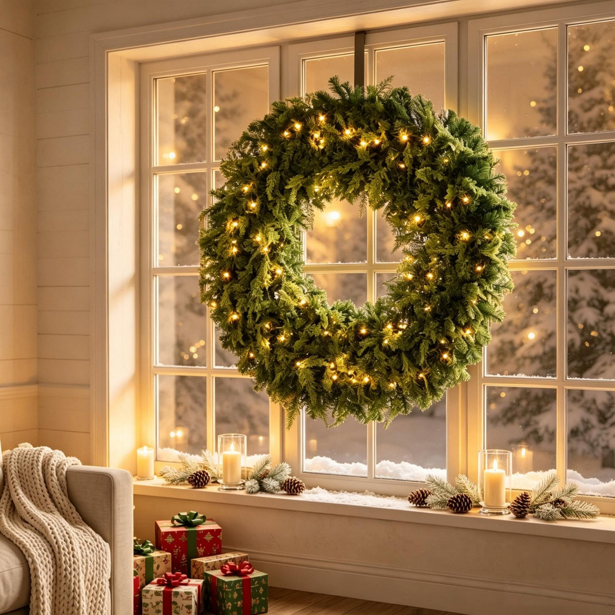48-Inch Pre-Lit Crestwood Spruce Artificial Christmas Wreath with 8 Lighting Modes - Green HouseOfZazla