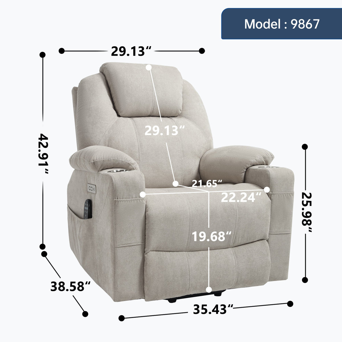 Power Lift Recliner Chair with Massage & Heating - Polyester HouseOfZazla