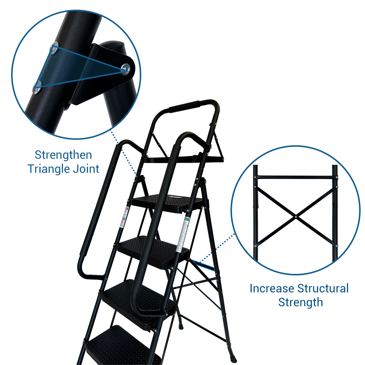 Folding Step Ladder with Wide Anti-Slip Pedal and Handrail - Steel HouseOfZazla