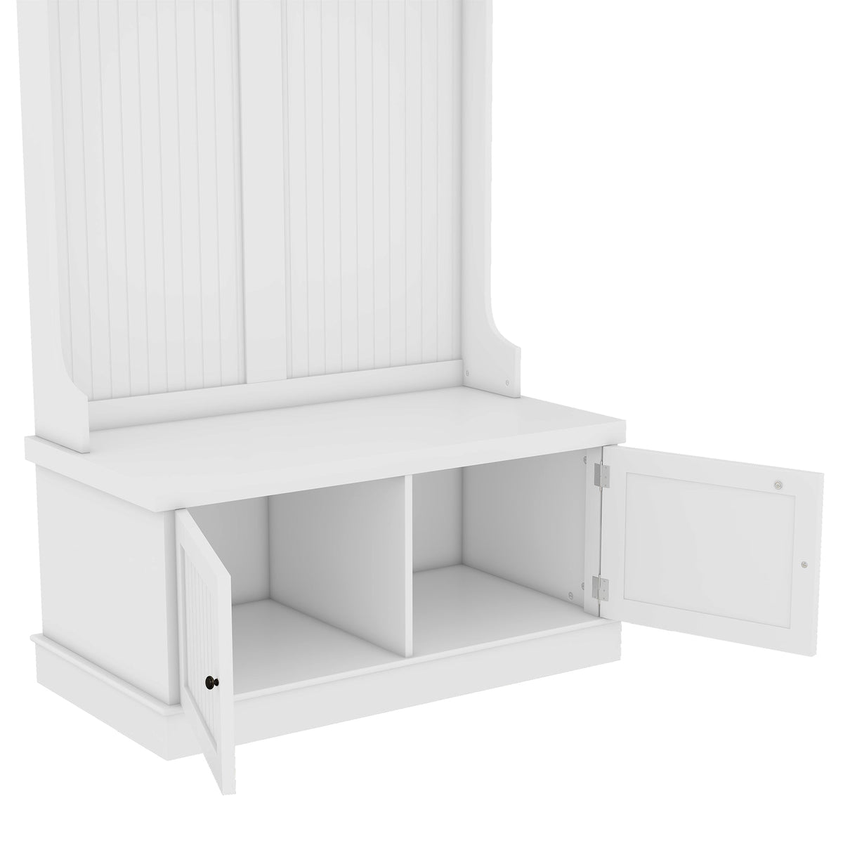 Hall Tree with Storage Shoe Bench for Entryway and Hallway, 4-in-1 Design Coat Racks with 4 Hooks for Living Room, White V.I.P Digital Presence