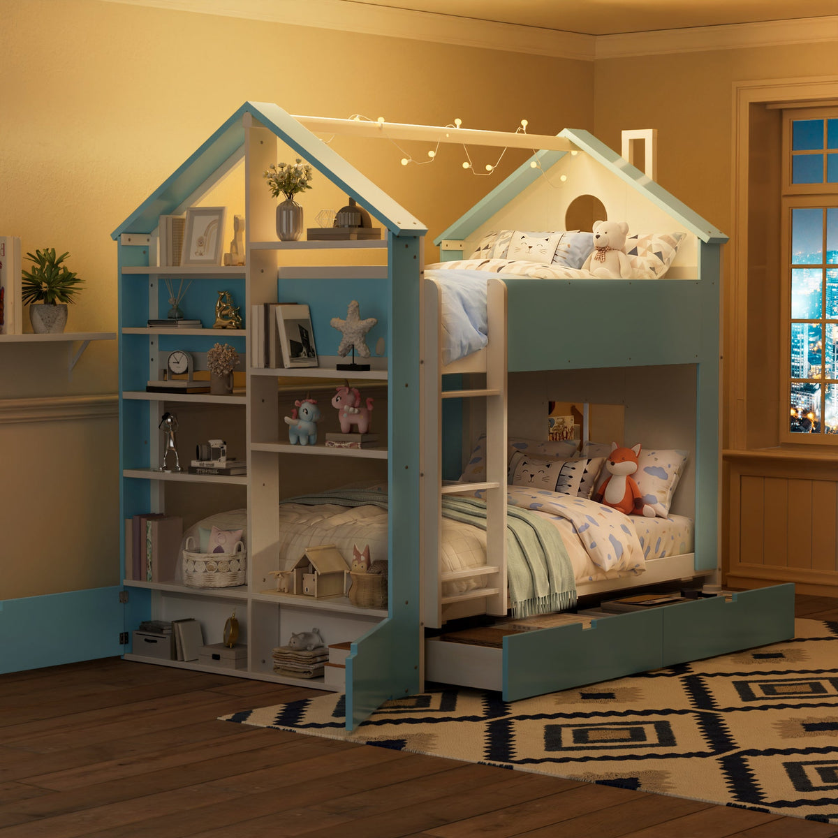 Full Size Bunk Bed with Storage Drawers & Shelves HouseOfZazla