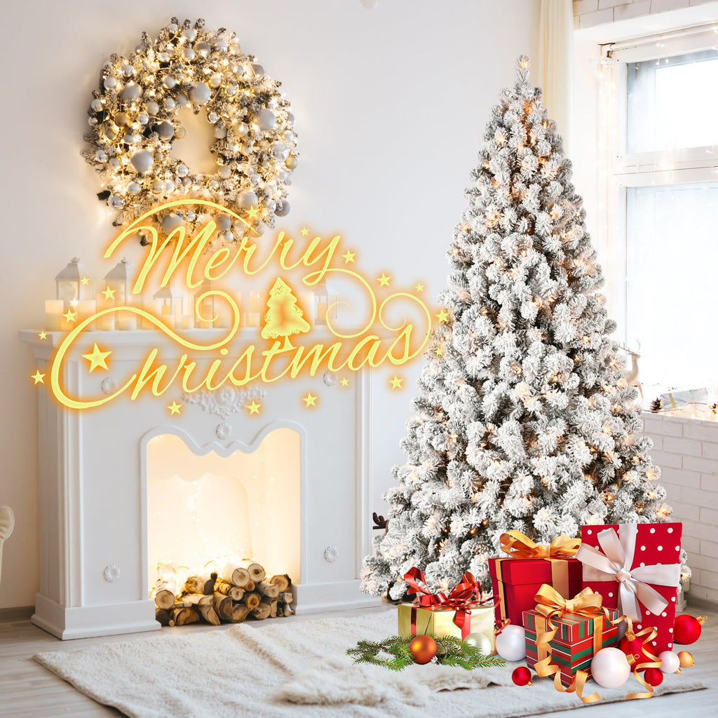 6ft Flocked Pre-Lit Christmas Tree with 300 Warm White Lights - Snow Effect HouseOfZazla