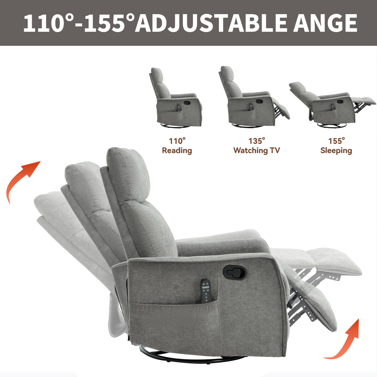 Heat Massage Manual Recliner Chair with Swivel and Rocker - Multi-Function, Metal Base HouseOfZazla