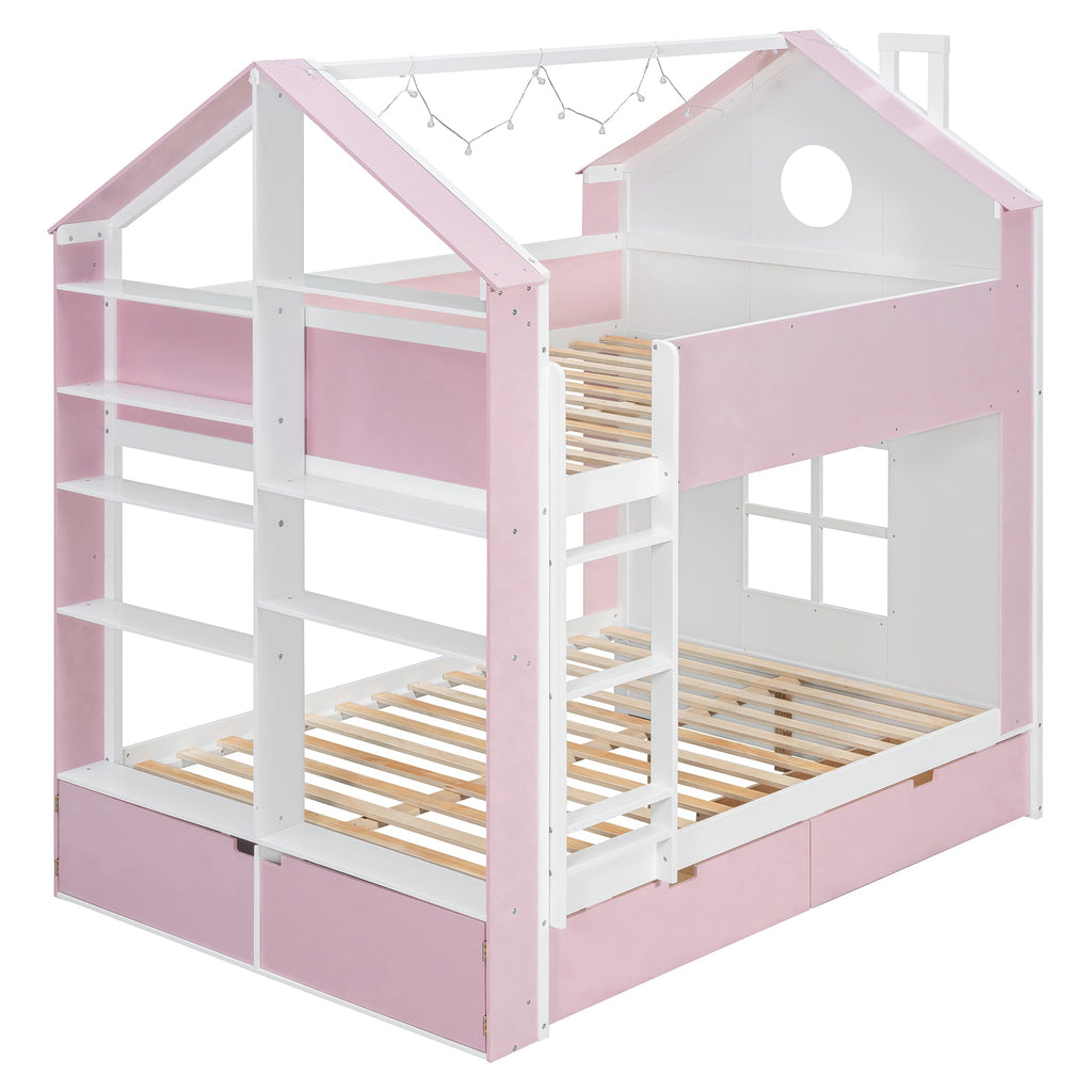 Full Size Bunk Bed with Storage Drawers & Shelves