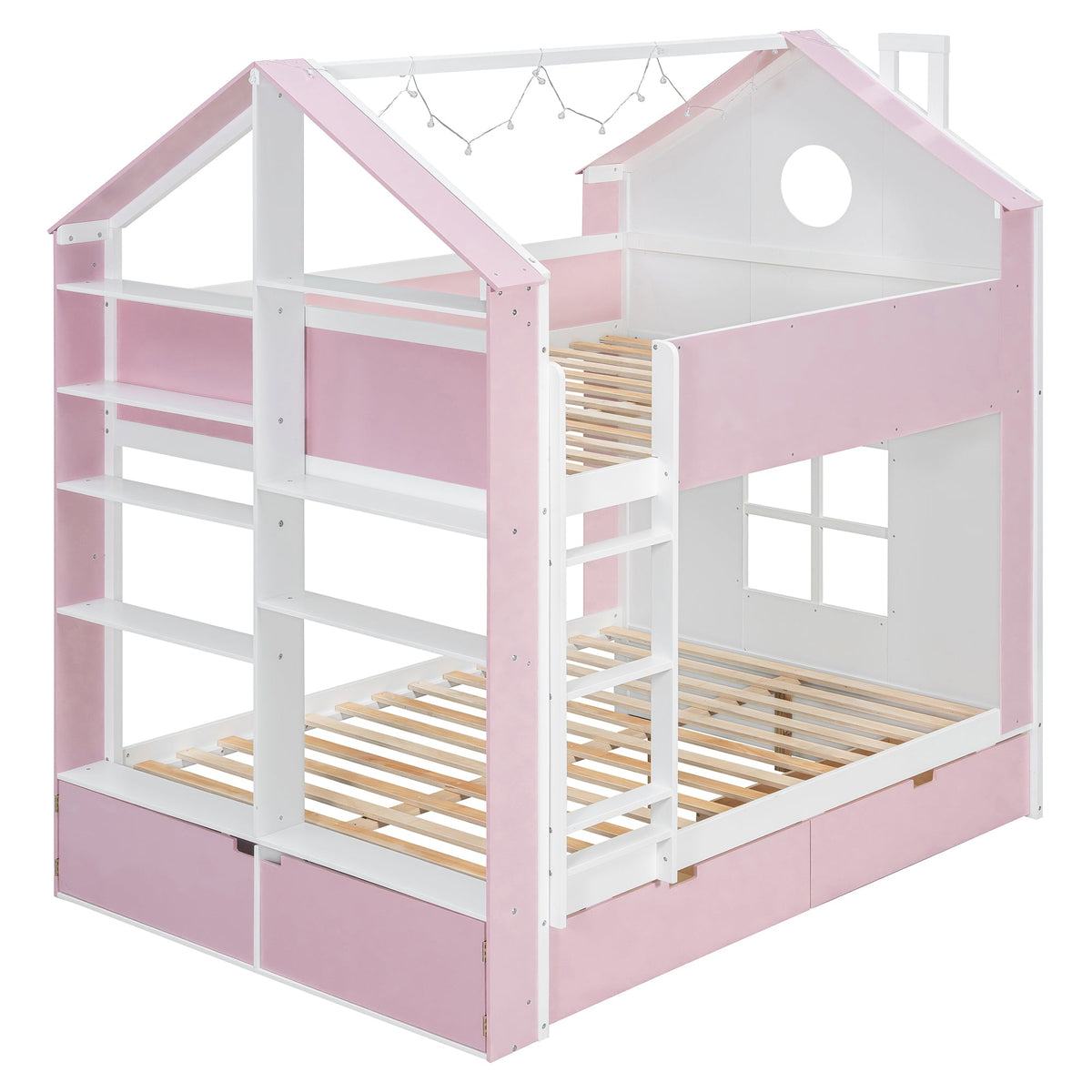 Full Size Bunk Bed with Storage Drawers & Shelves HouseOfZazla