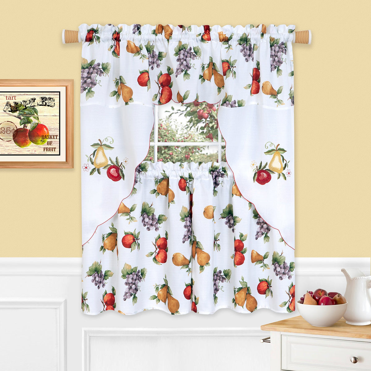 Ambrosia Embellished Tier and Swag Set for Complete Window Elegance - 58x24